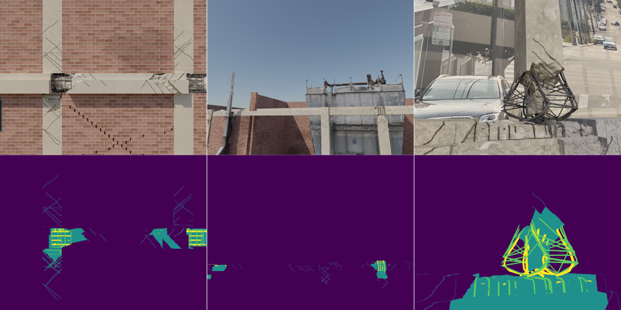 Synthetic reinforced concrete earthquake damage examples and labels